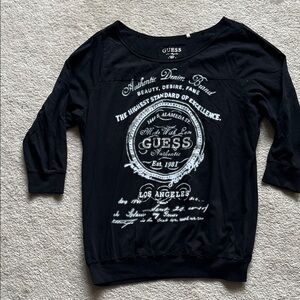 Guess Black 3/4 length Sleeves Graphic Tee